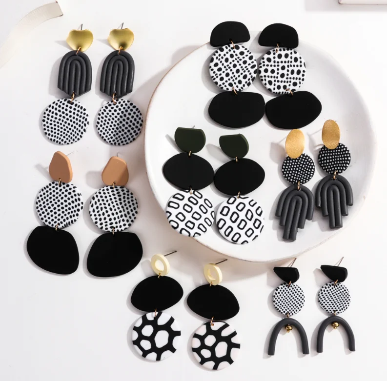 

wholesale custom 2021 newest geometric polymer clay earrings fashion rainbow clay drop earrings handmade earrings for girls, As picture