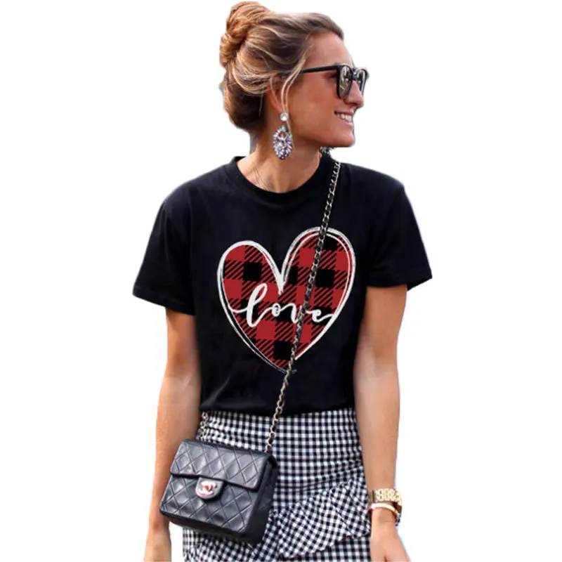 

2020 New arrivals women o neck valentines Day Fashion Short sleeve cotton ladies t shirts