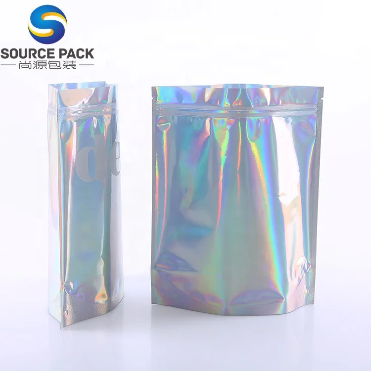 

Stand Up Hologram Mylar Ziplock Bags For Packaging Whey Protein Powder Products Zip Lock Plastic Holographic bags