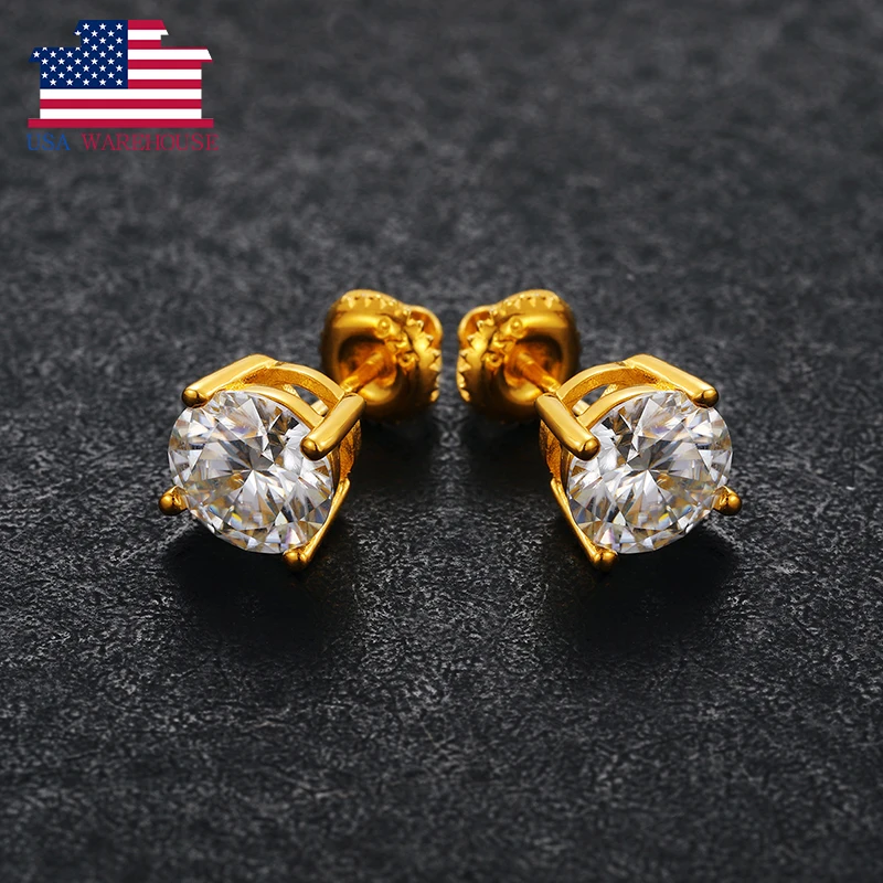 

Local US Stock Fast Shipping Luxury Gold Plated 925 Sterling Silver Women 7.5mm 1.5ct Round Cut VVS Moissanite Stud Earrings