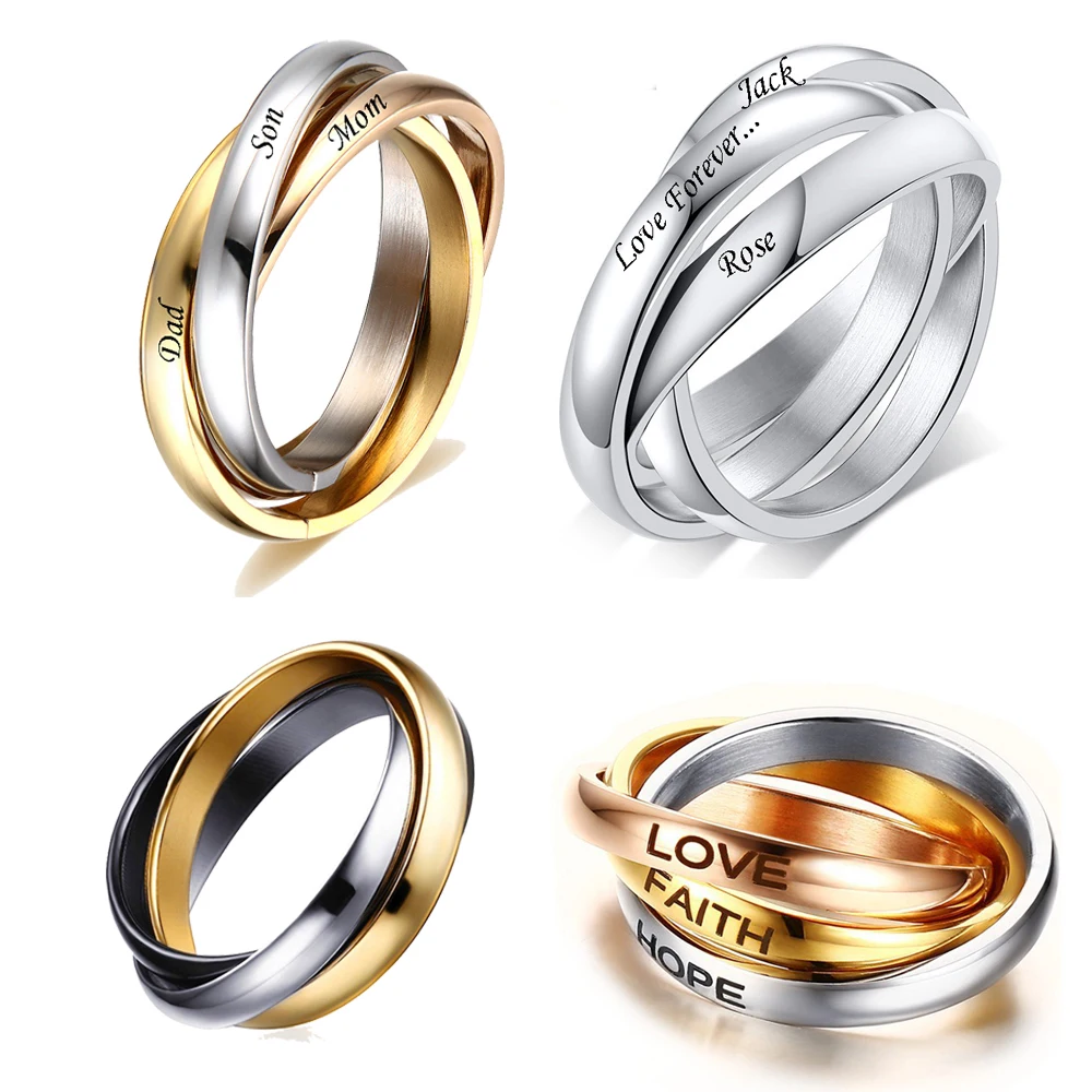 

2024 Triple Interlocked Rolling Ring Women Girls-Stainless Steel Stacking Cross Rings Minimalist Promise Ring for Lover Couple