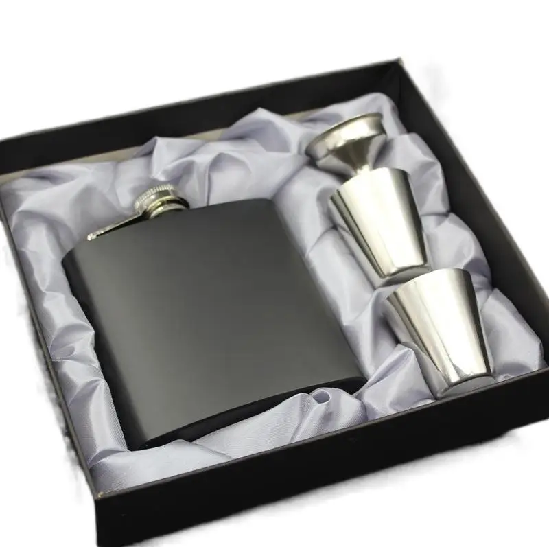 

Seaygift matte black 6oz outdoor metal stainless steel whisky hip flask portable mini pocket whiskey hip flask gift set, Black/white/red/silver/gold