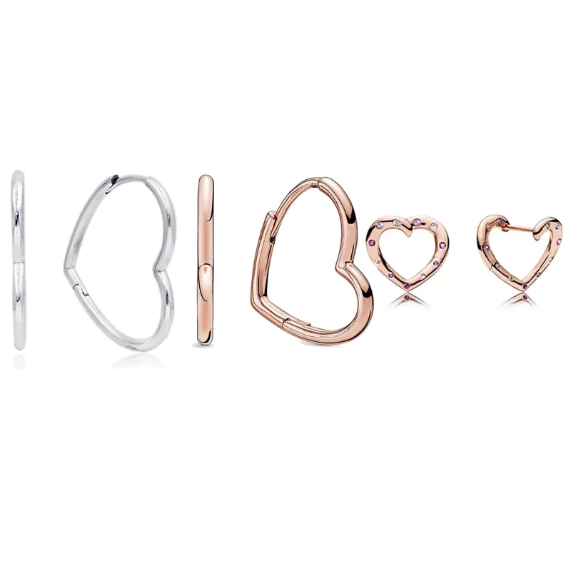 

Ladies Original 925 Sterling Silver Earrings Rose Bright Heart Earrings Rose Gold Plated Wedding Gift European Jewelry