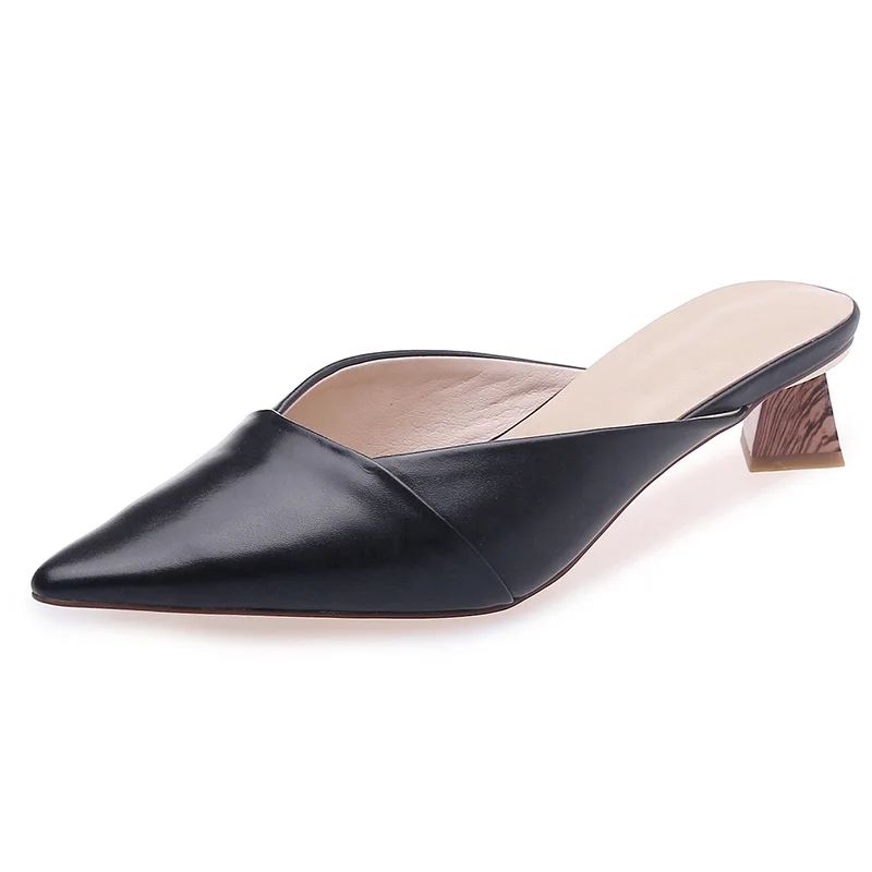 

fashion ladies leather slipper Outdoor kitten heels Women shoes mules pointed Spring summer autumn Footwear