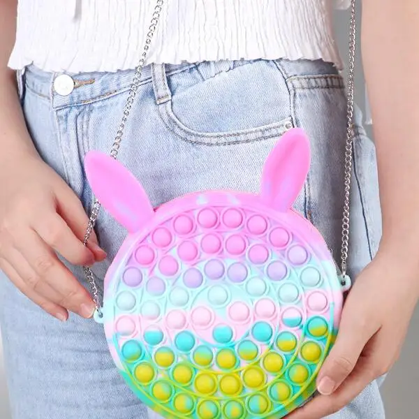 

O131 Cute Bag Fidget Toys Reliver Stress Rainbow Push Bubble Simpl Dimmer Antistress Toy Children Game Bubble Toy Handbag, 8 styles
