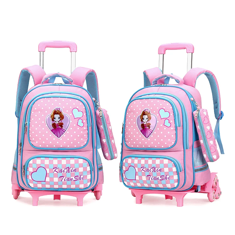 

Detachable children backpack travel wheel luggage girl school trolley bag