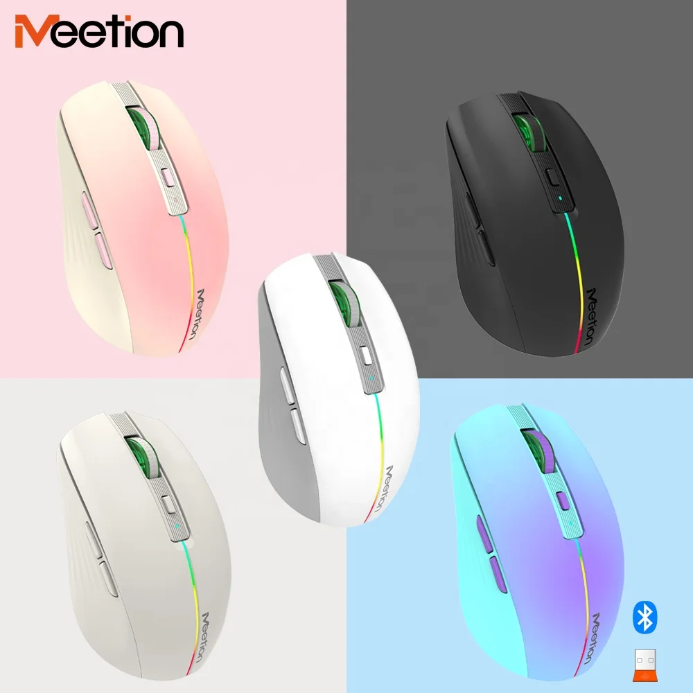 

Meetion Home Office BTMO02 rgb rechargeable laptop tecladosy cordless USB Interface Silent 2.4G Bluetooth Dual Wireless Mouse
