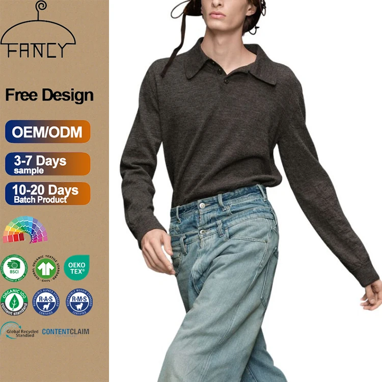 Long Sleeve Merino Wool Polo Collar Sweater