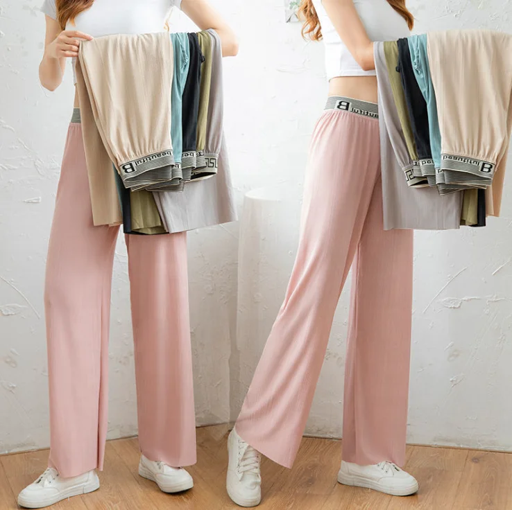 

New Arrivals Women Fashion Pantaloon High Waist Wide Leg Pants Straight Fit Icy Feeling Casual All Match Trousers