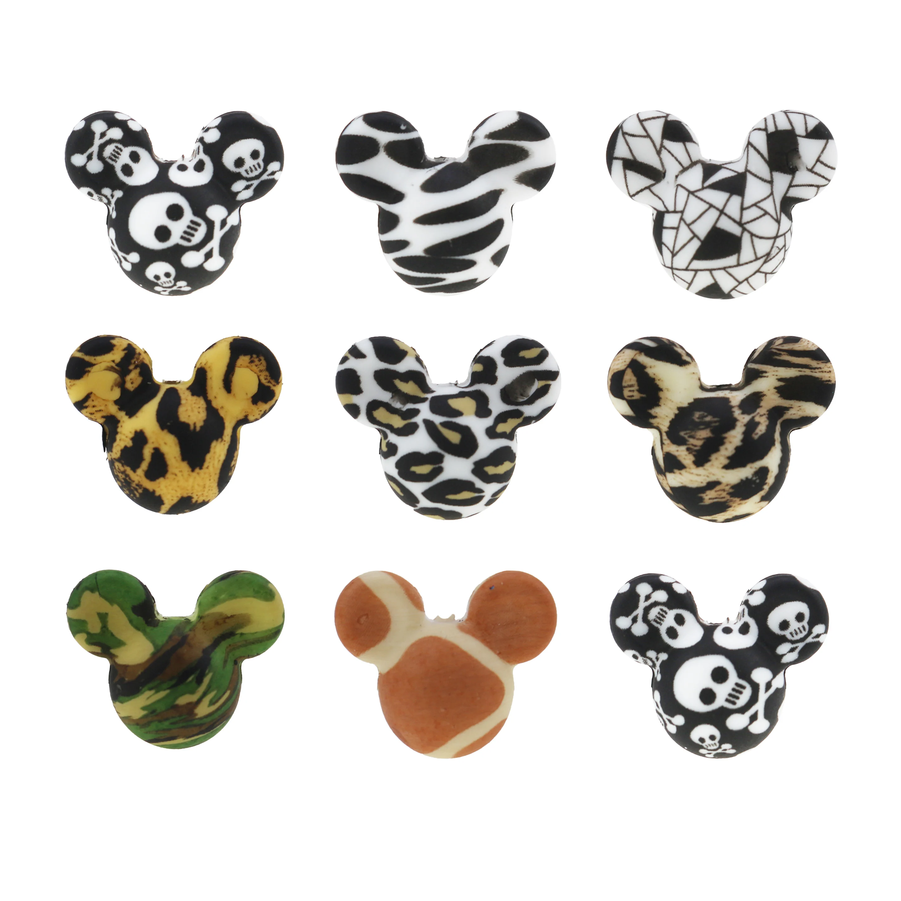 

Wholesales BPA Free 15MM/20MM Baby Teether Hexagon Terrazzo Leopard Printing Mickey Teething Silicone Beads
