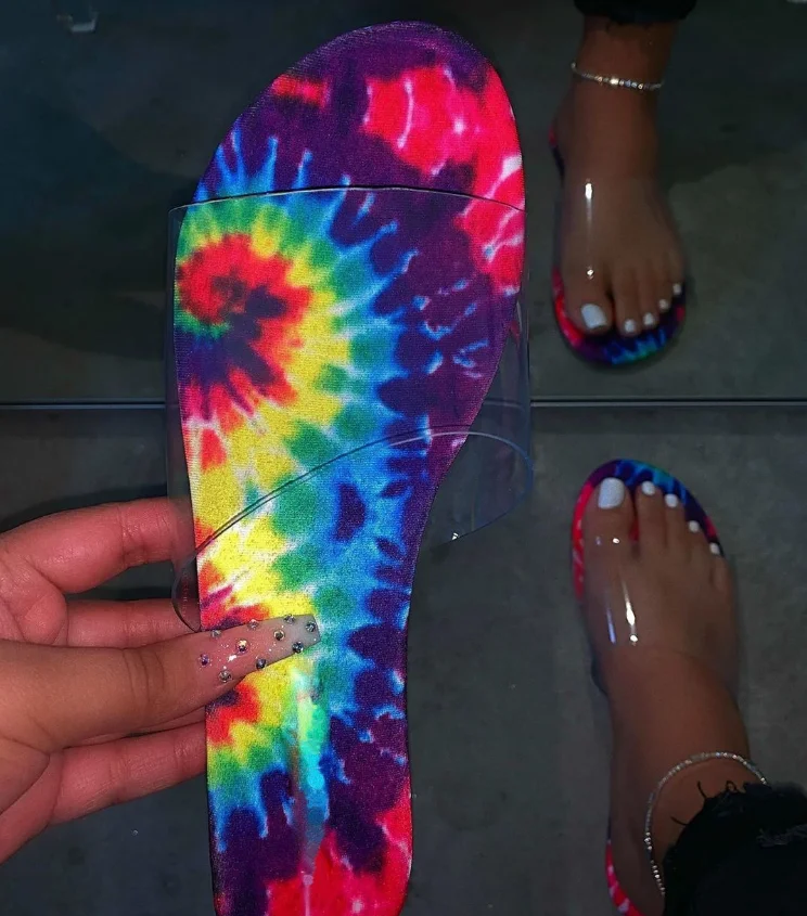 

2020 New Trend Fashion Multi Color Ladies Sandals Flat Clear PVC Women Sandals Custom Slides Footwear Sandals, Black