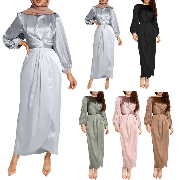 

Plain Dubai Islamic Saudi Arabic Turkish Egypt Prayer Open Kimono Robe Gown Women Muslim Abaya Satin Sexy Maxi Dress Clothing, Multi colors