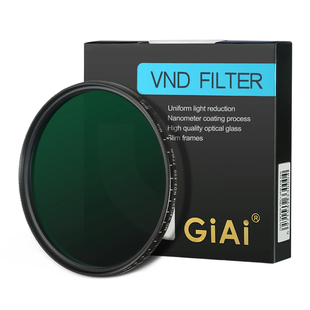 

GiAi ND2-ND400 1-9 stops Variable ND Filter Neutral Density 82mm 77mm 67mm