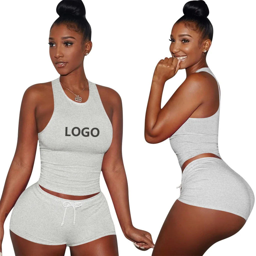 

Wholesale Custom women sets Breathable two piece outfit ladies sports short suit Plus size Solid two piece short set for women