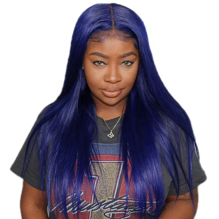 

Wholesale Price Brazilian Hair 13x4 Front Lace Wig Blue Color Human Hair Wig Pre Plucked