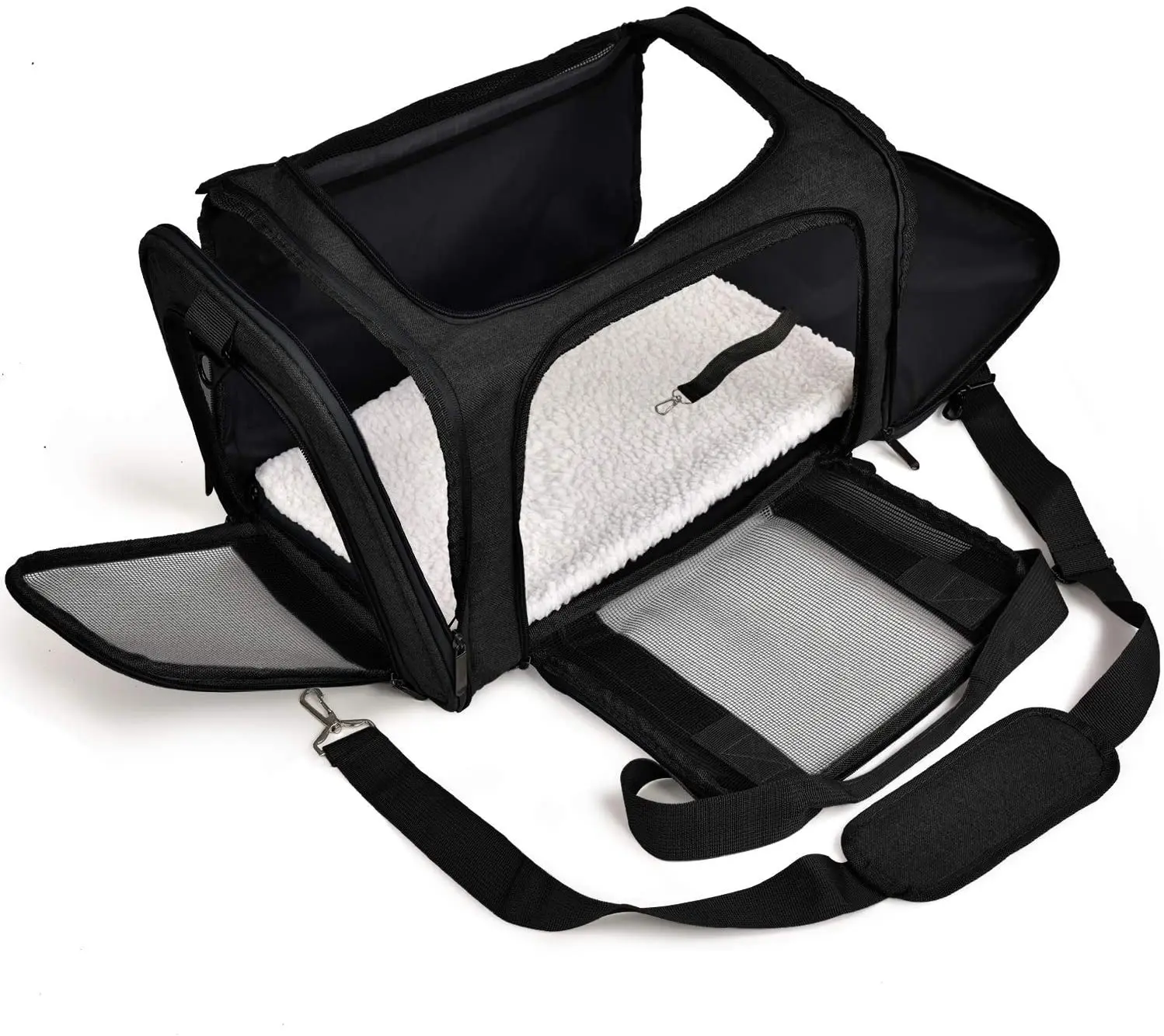 Pet Bag With Mesh Windows And Fleece Padding Collapsible Dog Carrying