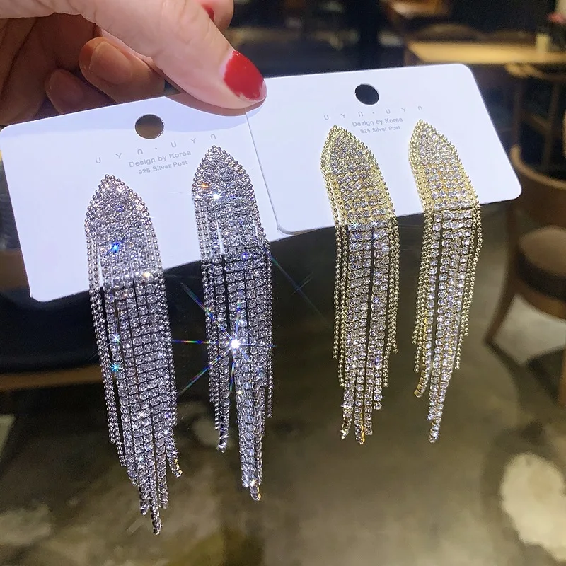 

European And American Fashion S925 Silver Needle Earrings Diamond Tassel Earrings Tassel Earrings For Girl, Picture shows