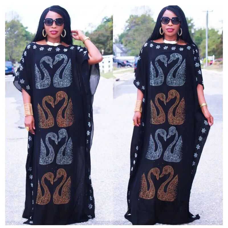 

High Quality Crystal Diamond Chiffon Silk Brazil Long Gown Fashion Lady Elegant Maxi Dress Muslim Women Islamic Kaftan Dress, Photo shown