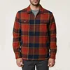 Custom Design Wholesale Men's Flannel Jacket Red/Black Cotton Plaid Double Chest Pockets Coat