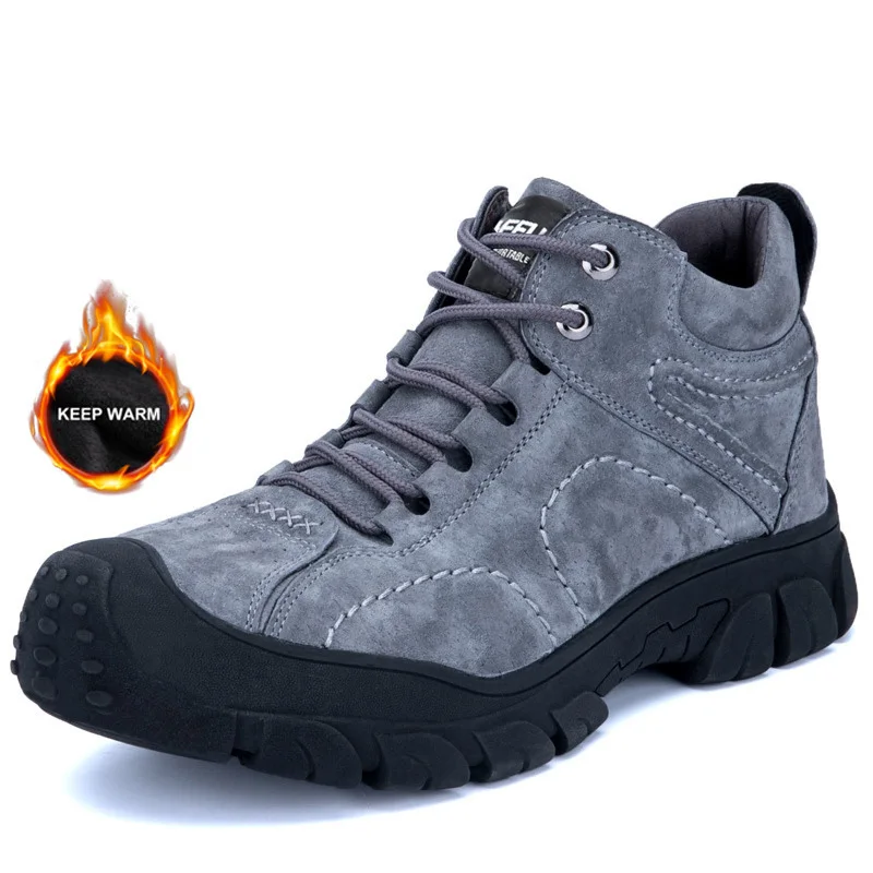 

Work Shoes Anti-smashing Stab Safety Shoes Winter Plus Velvet Waterproof Men's Women Shoes Indestructible Boots, Grey black