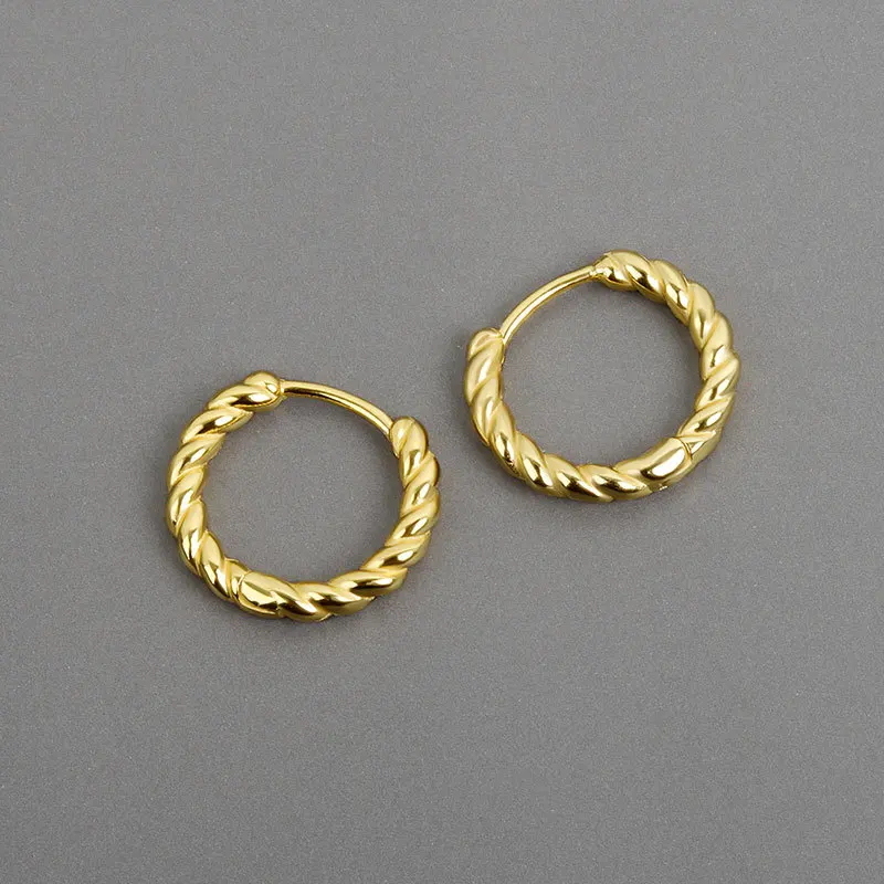 

INS Minimalist Design S925 Stamp Twisted Hoop Earrings 18k Real Gold Plated Twist Clip On Earrings For Girl