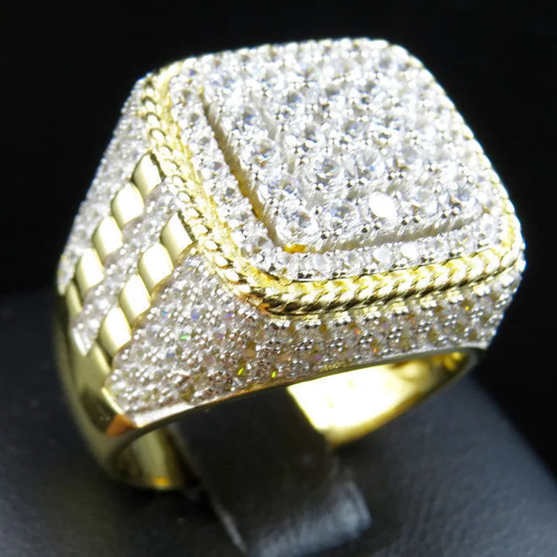 

CAOSHI New Arrival Luxury Jewelry Full Crystal Rhinestone Exaggerated Full Zircon Wedding Iced Out Gold Plated Mens Diamond Ring