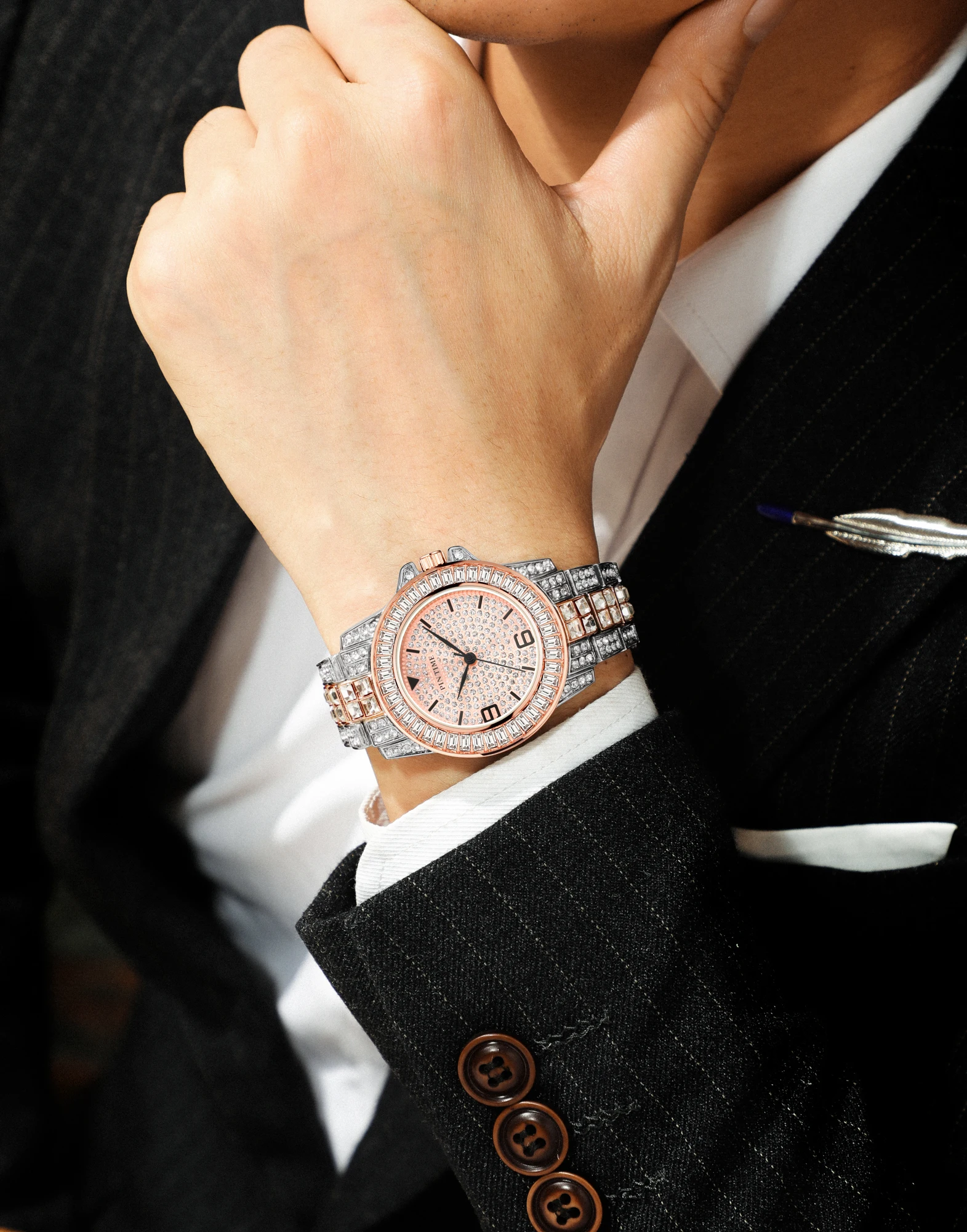 

PINTIME HIP HOP Promotional Fake Diamonds relojes hombre Quartz Watches For men diamond watch, Black,rose gold,gold and silver