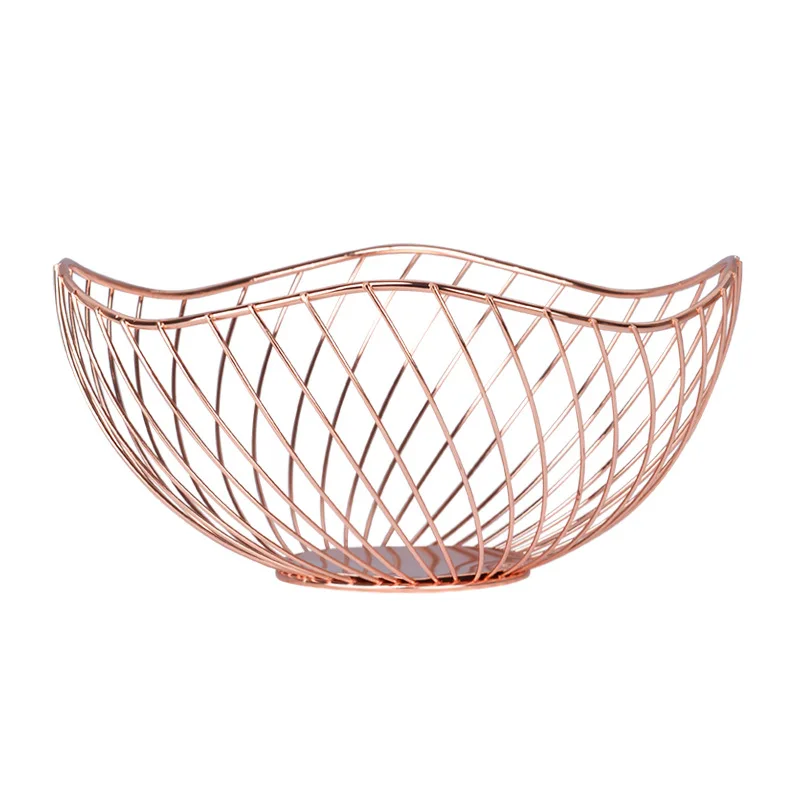 

Fruit Basket Creative Countertop Iron Gold Plated Lotus Shape Vegetable Mesh Metal Bowl Kitchen Storage Wire Fruit Basket, Gold,rose gold