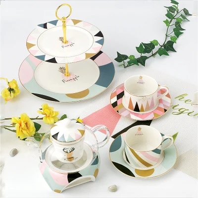 

Nordic INS Afternoon Coffee Tea Cup Set Bone China Cup And Saucer Set, Blue,pink