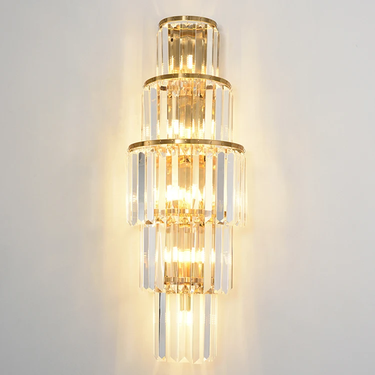 High quality factory gold crystal round square LED wall lamp