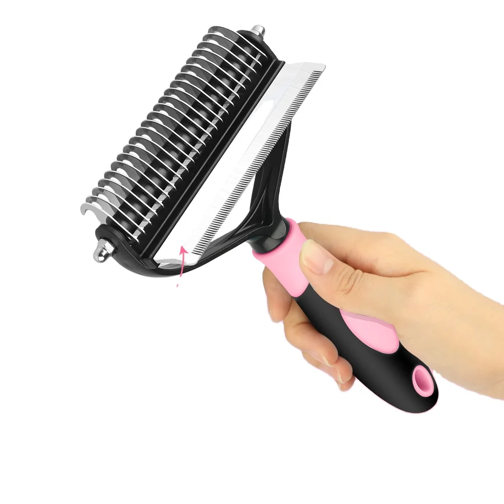 

2021 new Pet 2 In 1 Stainless Steel Clean Removal Hair Grooming Tool Comb Dog Deshedding Double Sided Dog Hair Brush Dog Comb