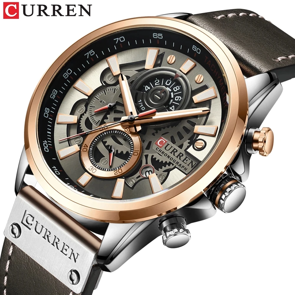 

CURREN 8380 Men Watches Brand Creative Fashion Chronograph Quartz Wristwatch Leather Strap Lumious Hands Waterproof Clock