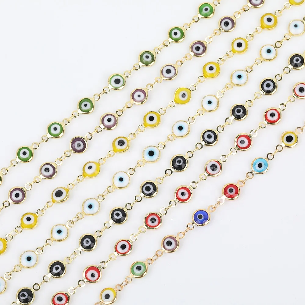 

Colorful Evils Chains Jewelry DIY Enamel Ball Eye Beaded Chain for Women Necklace Bracelets Anklet Making, Gold