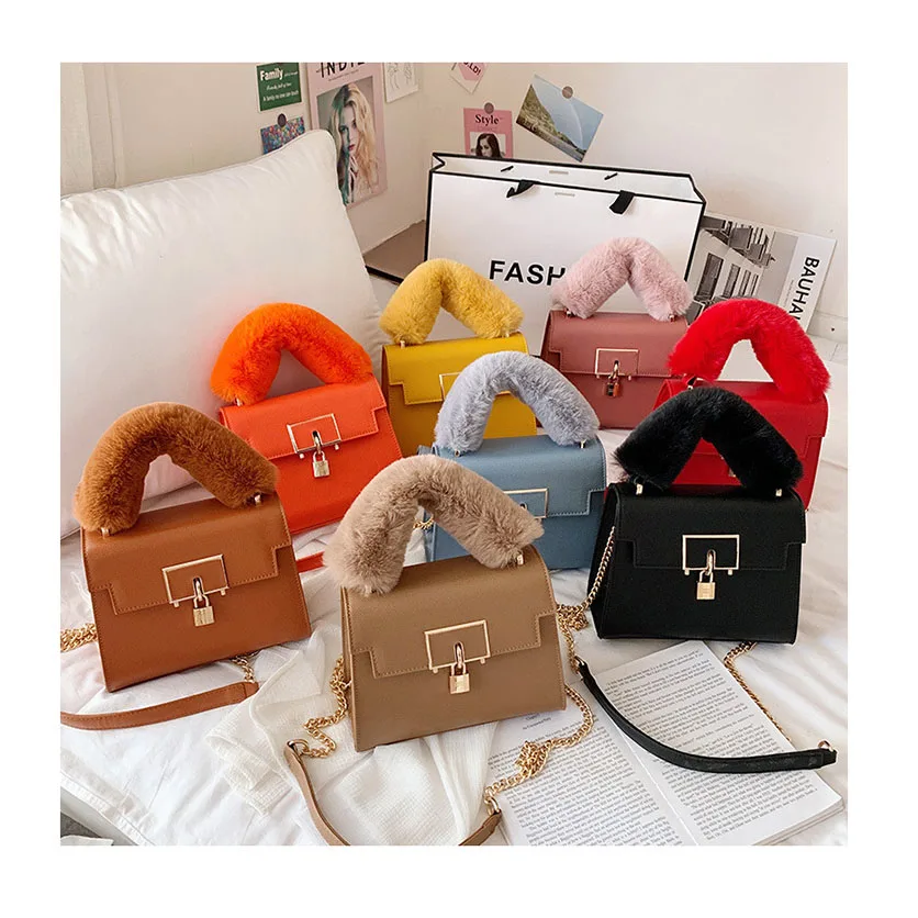 

2020 Handbag Fashion Faux Fur Winter Bags Women Shoulder Crossbody Bag Ladies Plush Hand Bags Designers Bolsa Feminina Sac, Yellow,green,white,black,blue,pink