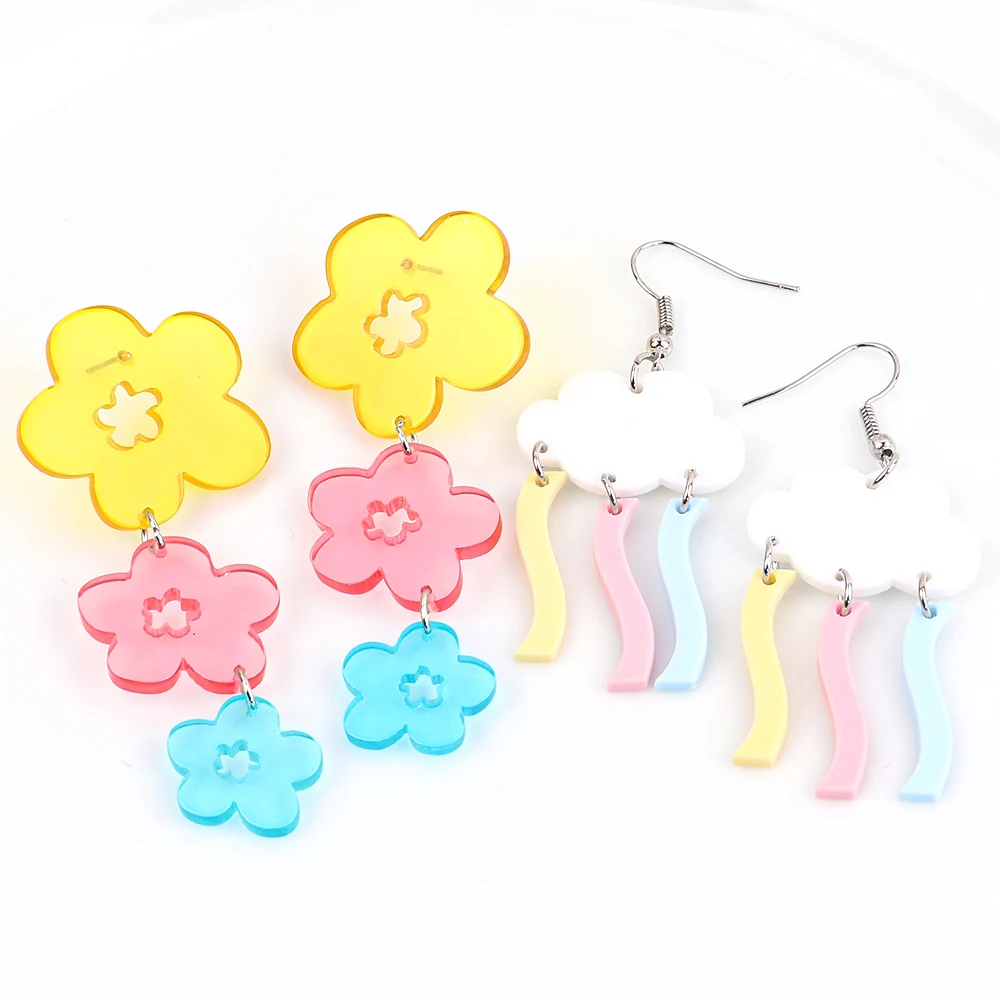 Flower Cloud Stud Macaron Candy Contrast Earrings Transparent Sweet and Cute New Acrylic Trendy Women's Drop Earrings Mixed FS