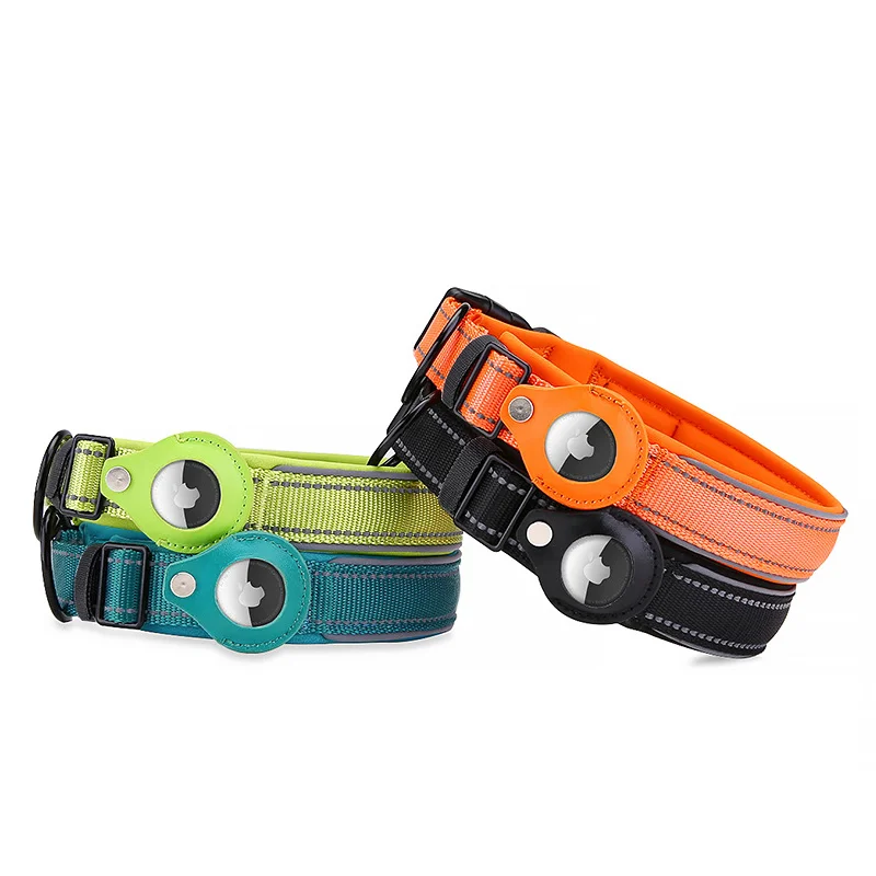 

Wholesale adjustable reflective nylon luxury designers Anti-lost pet cat dog collar for holder airtag 2021, Green,blue,black,orange