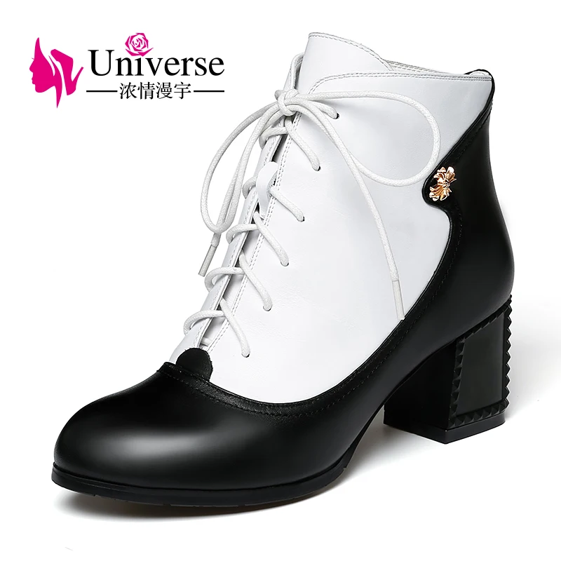 

C160 Fashion Ankle Lace-up Genuine Leather Women Winter Boots, Black