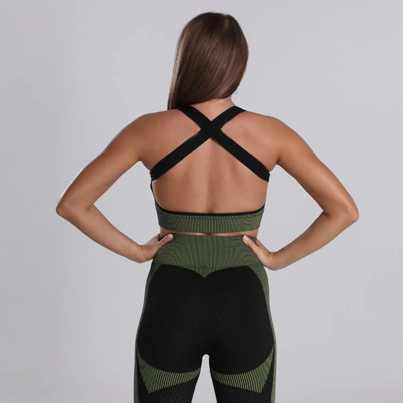 

Summer Seamless Smooth Stretch Fabric High Waist Leggings Padded Push Up Sports Bra With Removable Pads, 10 colors, as picture shown