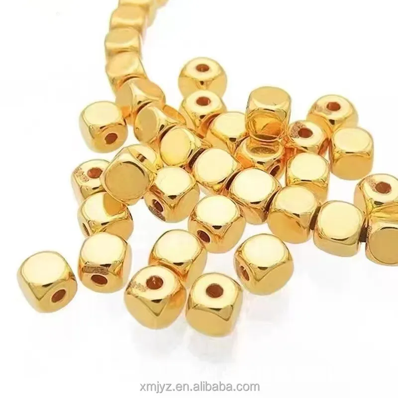 

Certified 999 Pure Gold Square Sugar Beads 3D Hard Pure Small Square Beads Broken Gold Lucky Beads Spacer