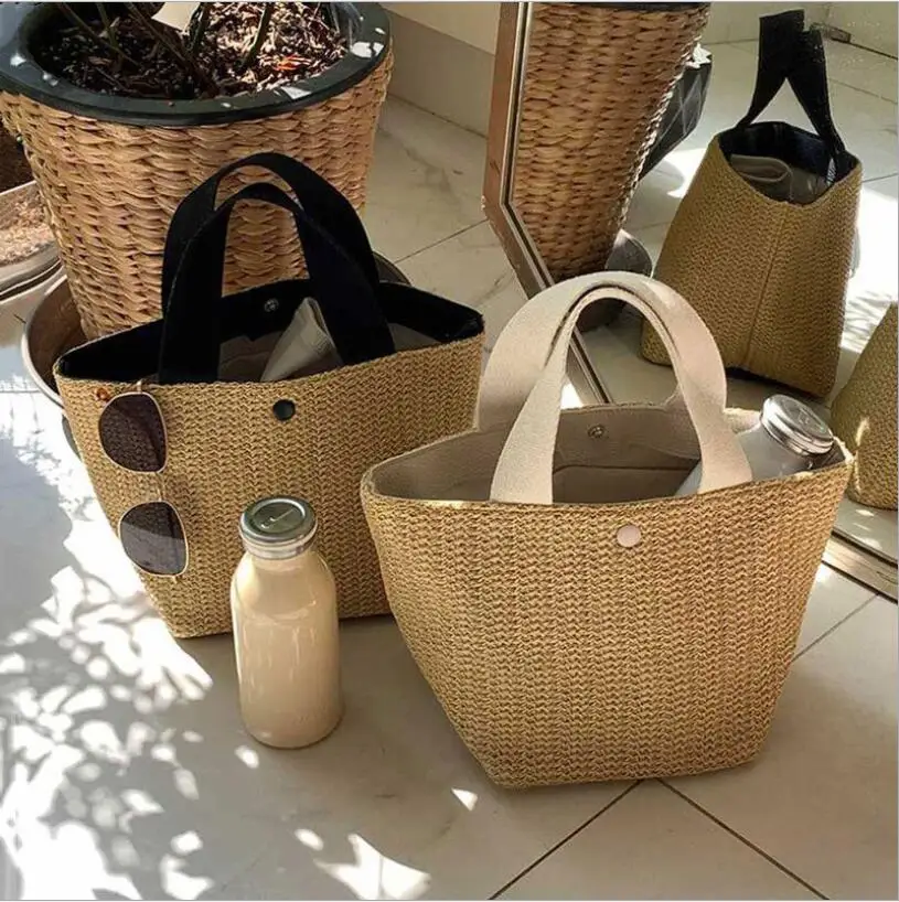 

Casual Rattan Women Handbags Summer Beach Straw Bags Wicker Woven Female Totes Large Capacity 2020 Buckets Bag Travel Purse, Many