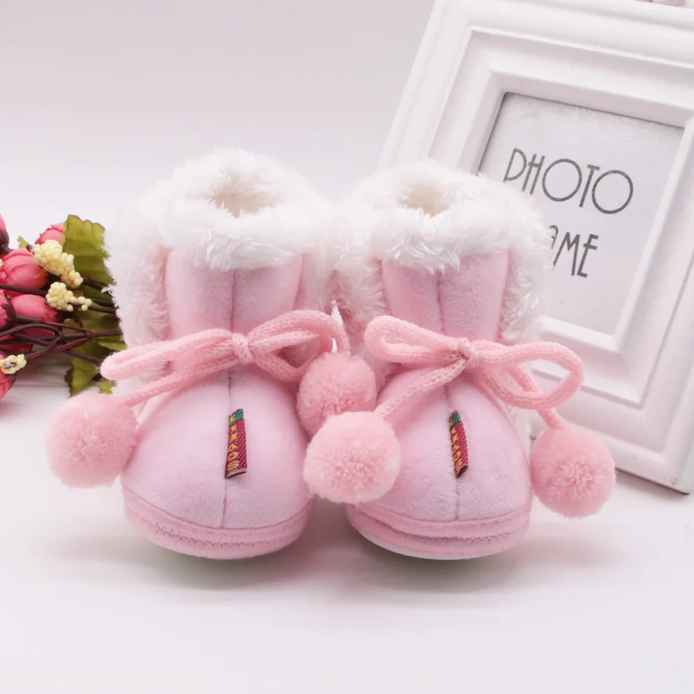
Hot Selling Lace-up Ball Fancy Colorful Cute Fur Warm footwear Toddler Fleece Bootie Christmas Infant Winter Boots shoes 