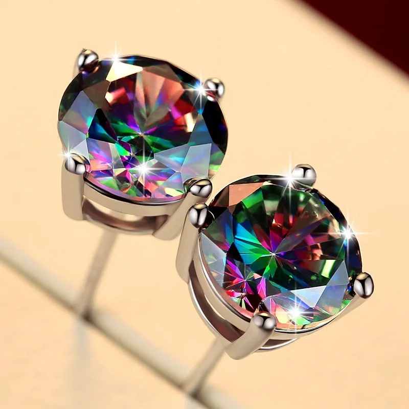 

Simple Style S925 Post Geometric Square Crystal Gem Stud Earrings Colorful Round Diamond Crystal Stud Earrings