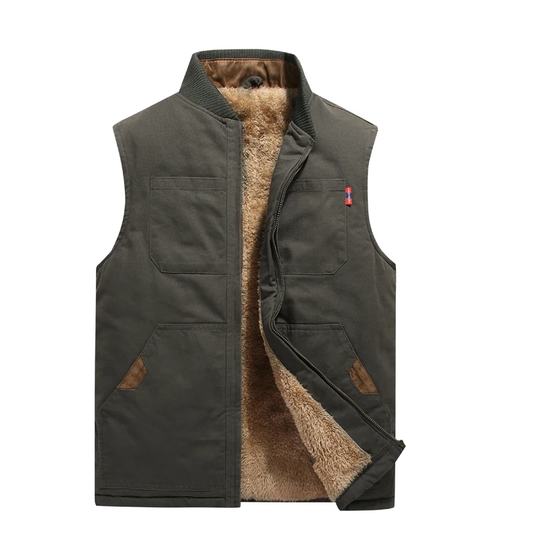 

9810R men vest Outer Wear Solid Color Zipper Thickened Loose Winter Cotton Vest With Polyester Filling For Men