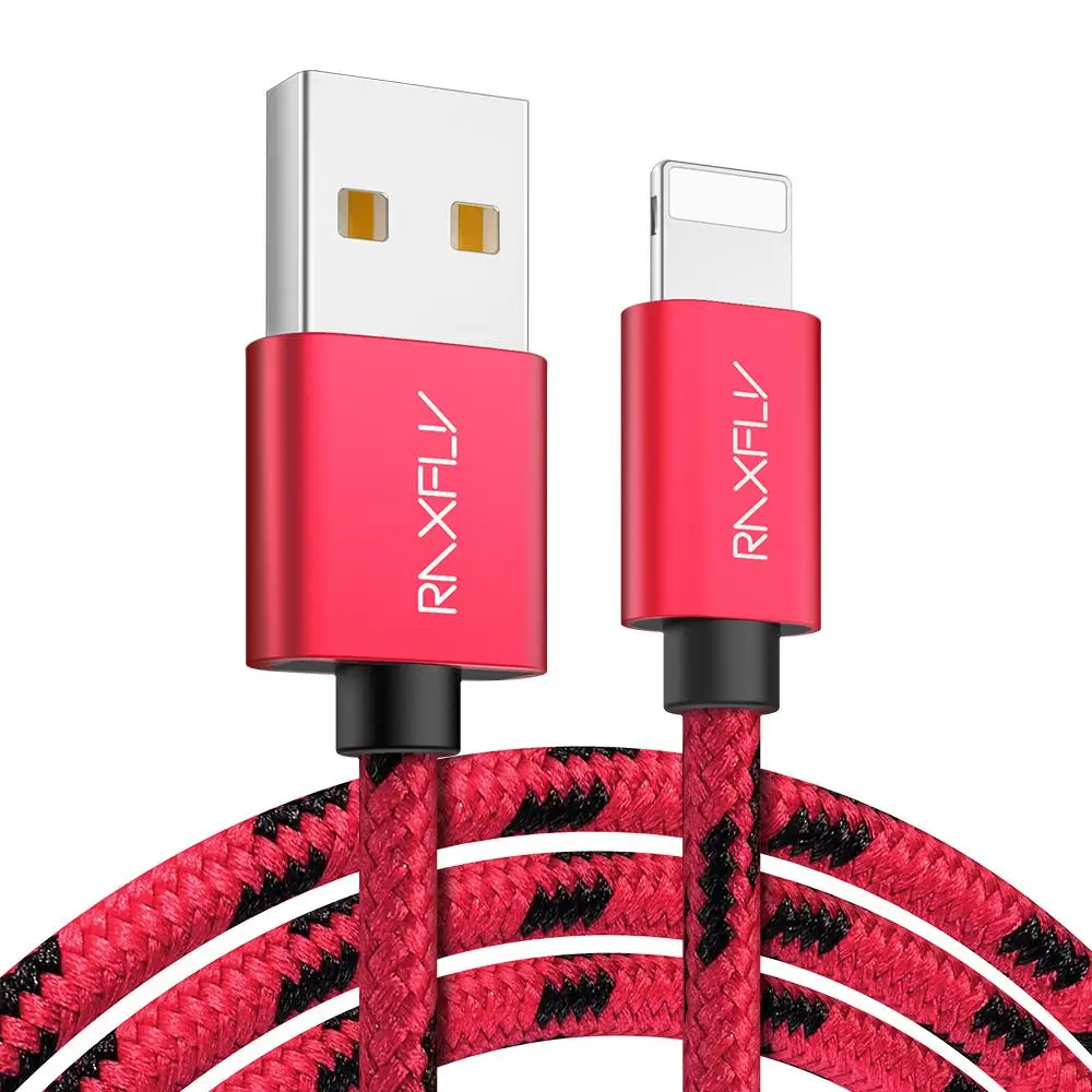 

Free Shipping 1 Sample OK RAXFLY Durable Short 0.5M Charging Cord Solid Color Nylon Braided Flat Usb Cable For iPhone