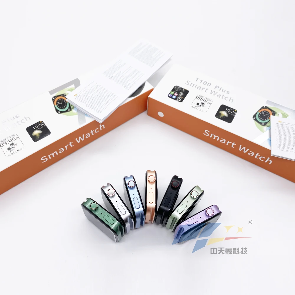 

2021 Factory T100plus smartwatch Android5.0 and above IOS music sport waterproof T100plus Smartwatch PK t500, Black white blue green pink