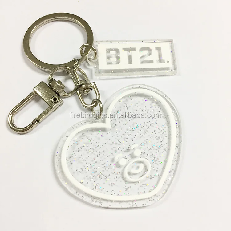 Ticket Hotel Heart Shape Clear Acrylic Keychain Custom Glitter Keychain