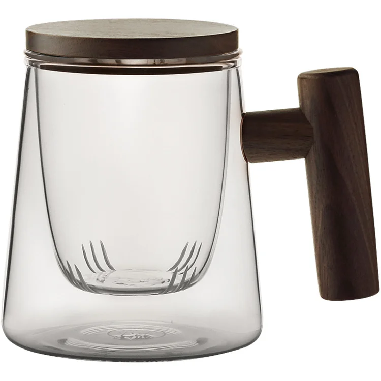 

New Thick Heat-resistant High Borosilicate Glass Tea Separation Cup With Wooden Handle, 1,2,3,4,5,6