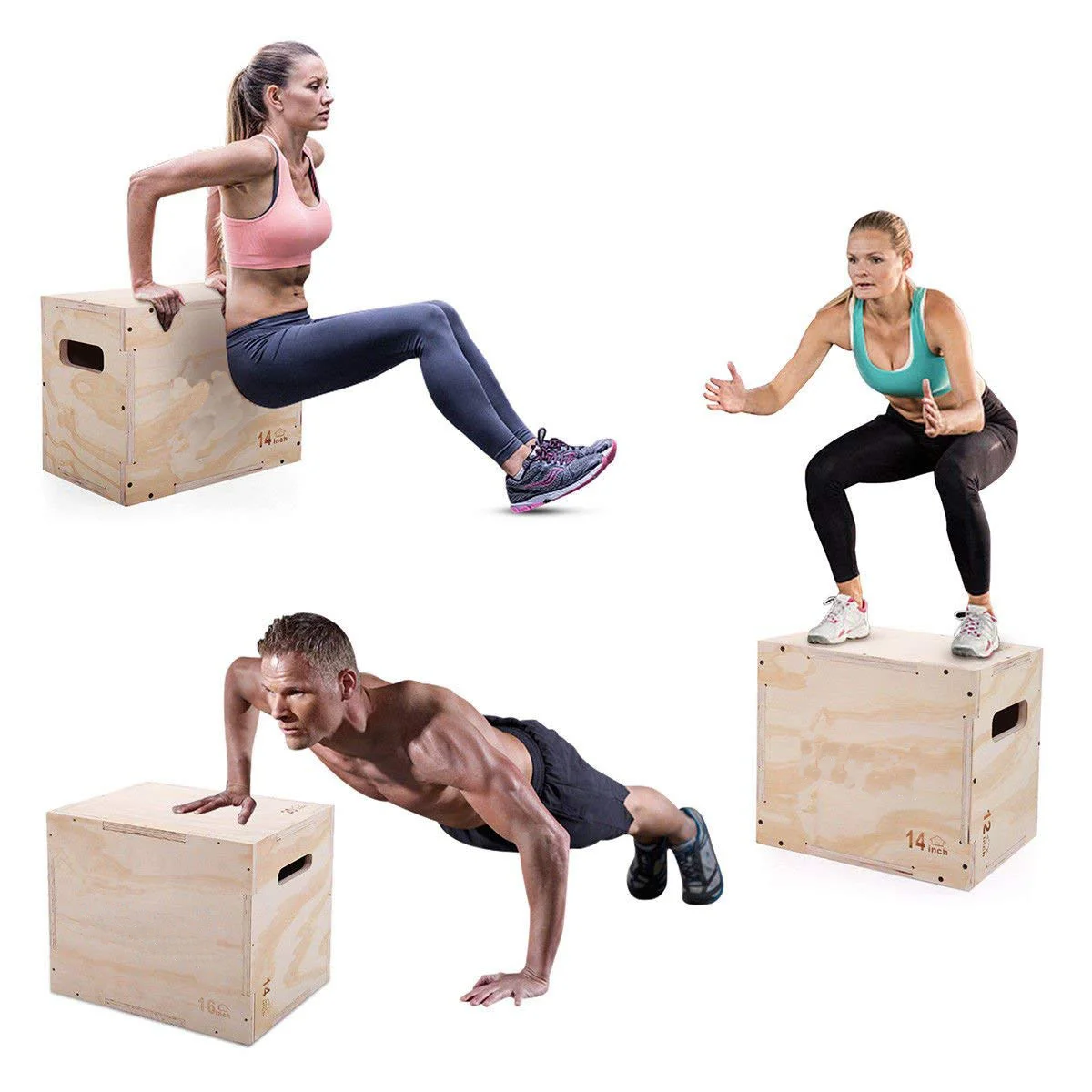 

3 in 1 Heavy Duty Wood Jump Box Plyometric Box, As the picture