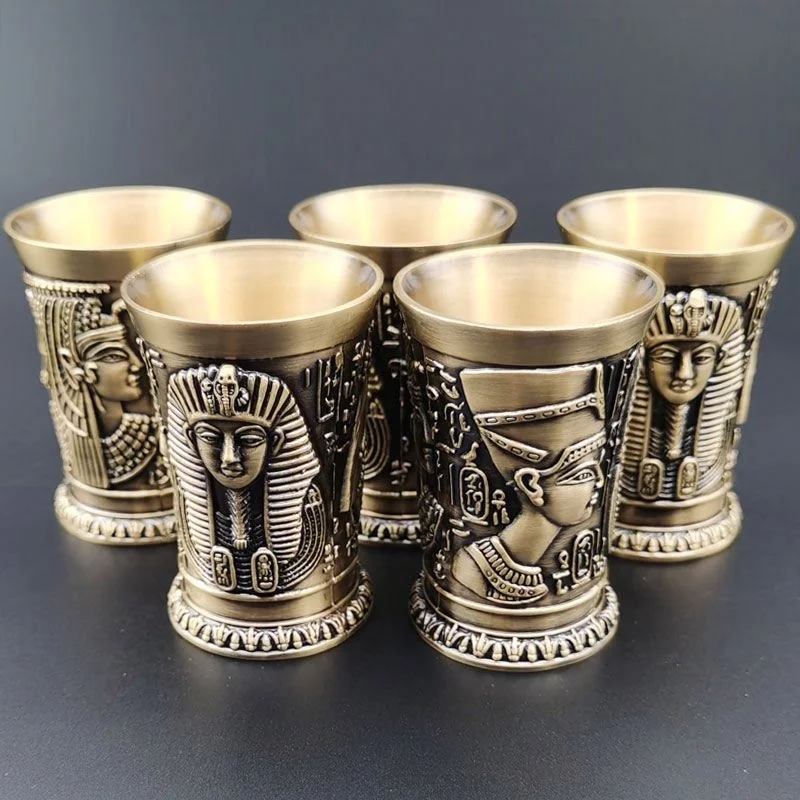 

Retro Antique Copper Cup Small Wine Glass Ancient Egypt Myth 3D Relief Artwork Shot