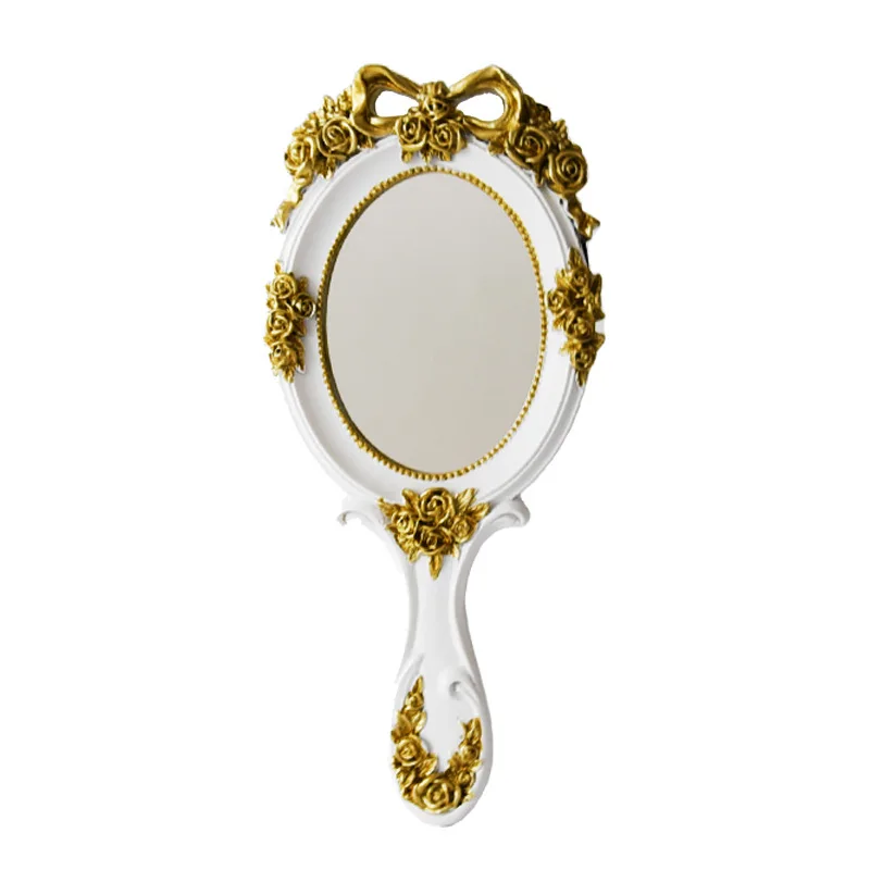 

Wholesale custom high quality fashion classical hand makeup mirror, Antique gold/black/pink